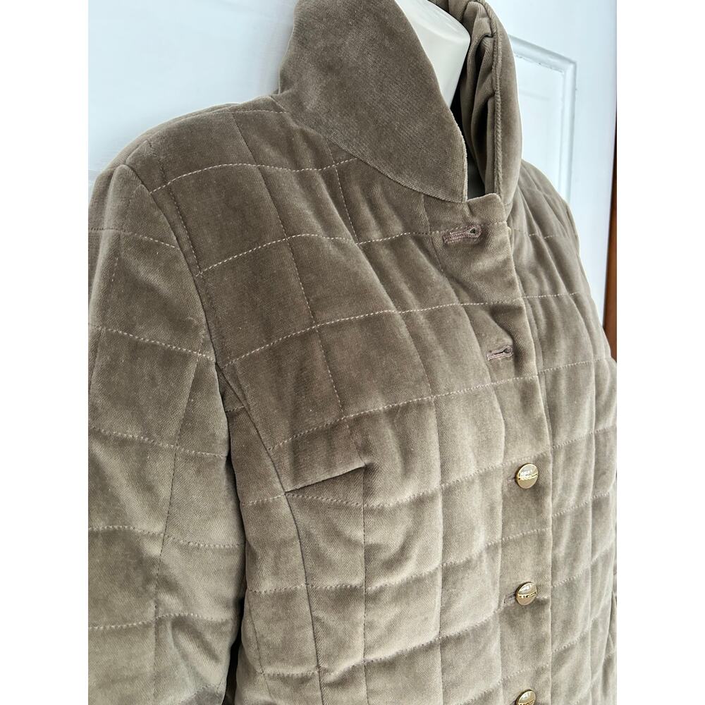 St John Sport by Marie Gray Quilted Puffer Jacket Brown Tan Velvet Size P Flaw - Picture 2 of 12